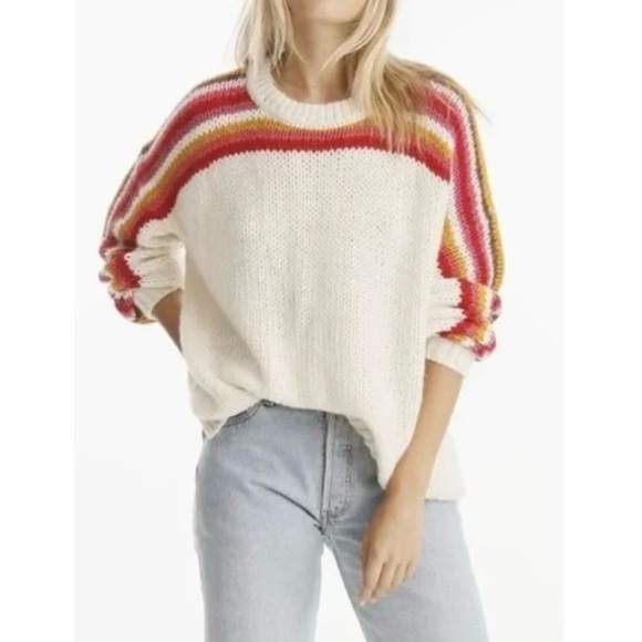 Xirena Alpaca Apres Ski Ketchum Striped Sleeve Crewneck Sweater - Picture 1 of 7